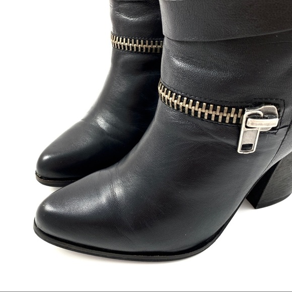 JOE’S JEANS black leather heeled motorcycle boots - Picture 6 of 13